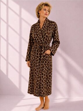 🐆 Vintage Victoria’s Secret Leopard Print Rayon Wrap Robe M/L Made in USA